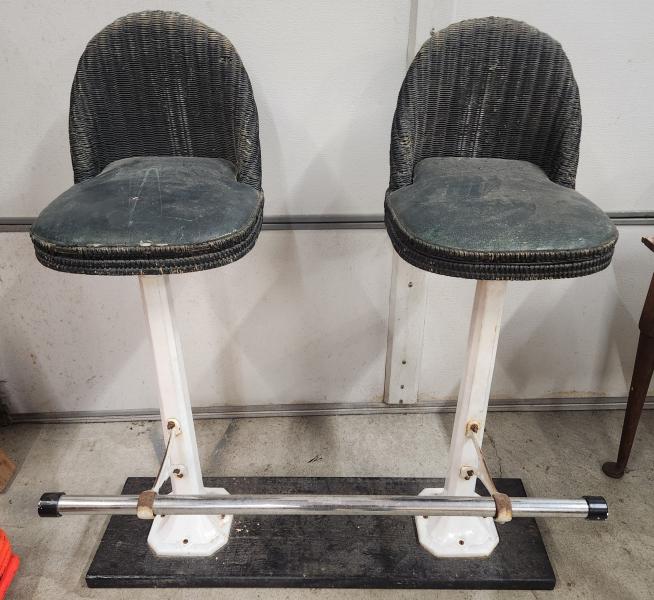 Item: Antique Wicker & Porcelain Soda Fountain Chairs, Pair