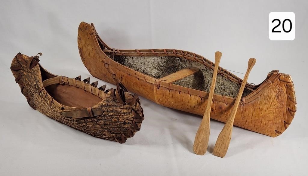 Item: Primitive Birch Bark Canoe w/ Oars